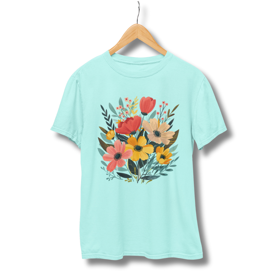 Flower Half Sleeve T-Shirt