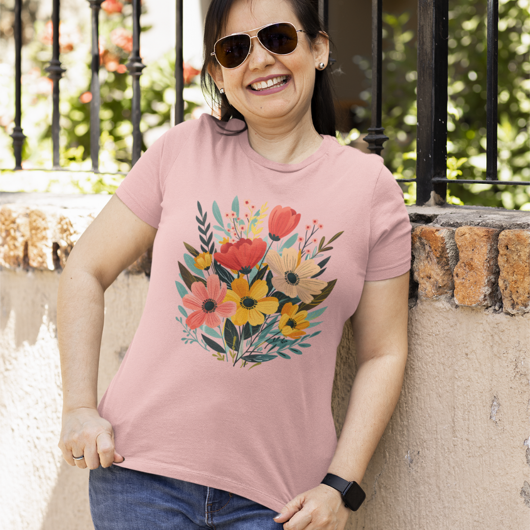 Flower Half Sleeve T-Shirt