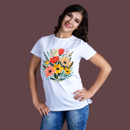 Flower Half Sleeve T-Shirt