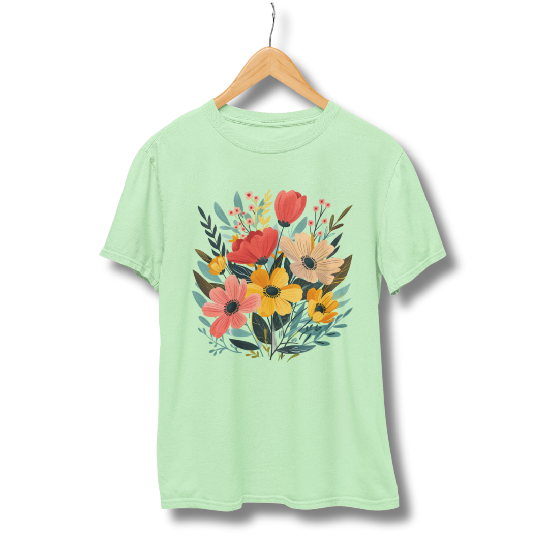 Flower Half Sleeve T-Shirt